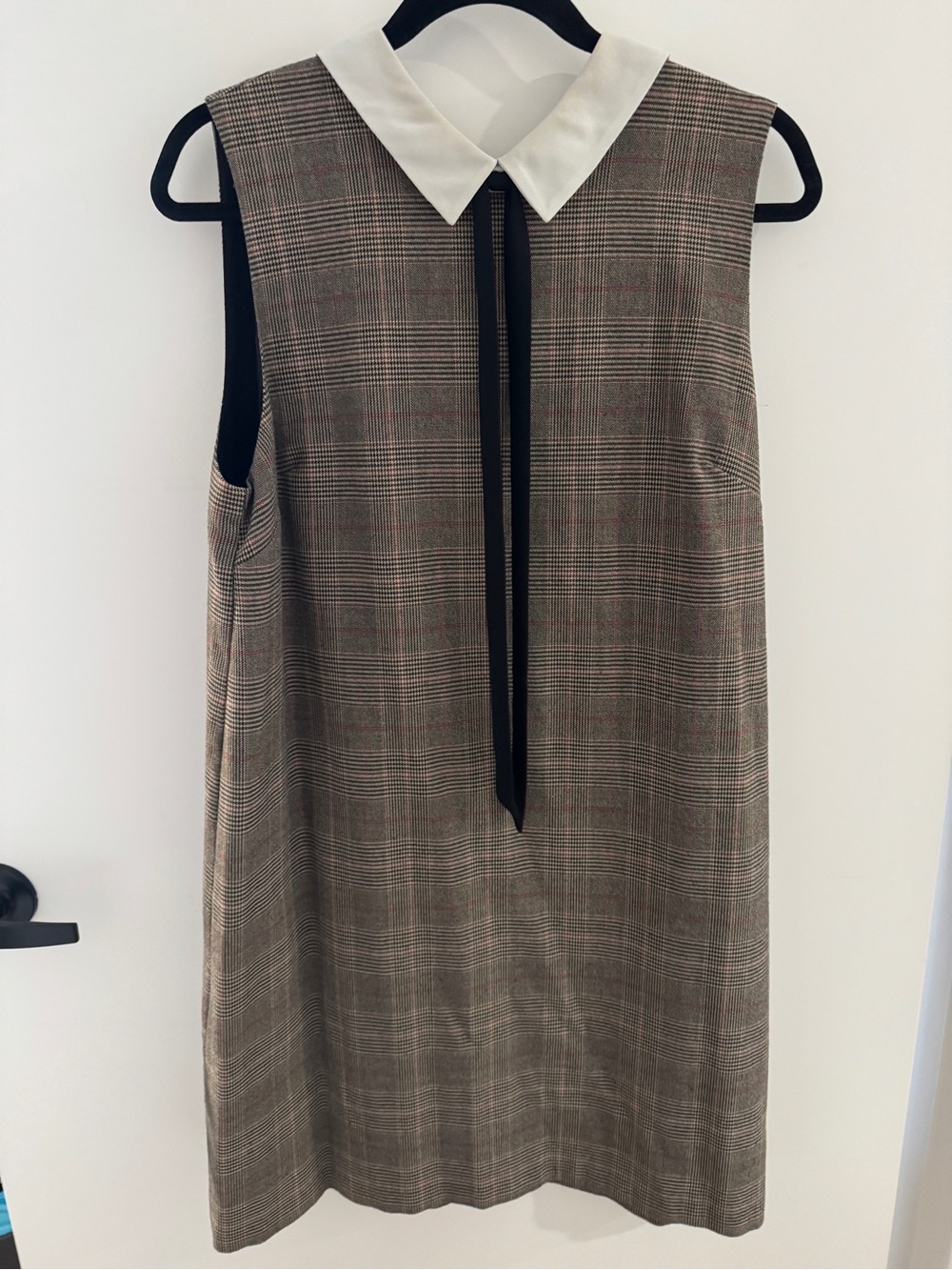 CeCe Brown Plaid Sleeveless Shift Dress with White Collar